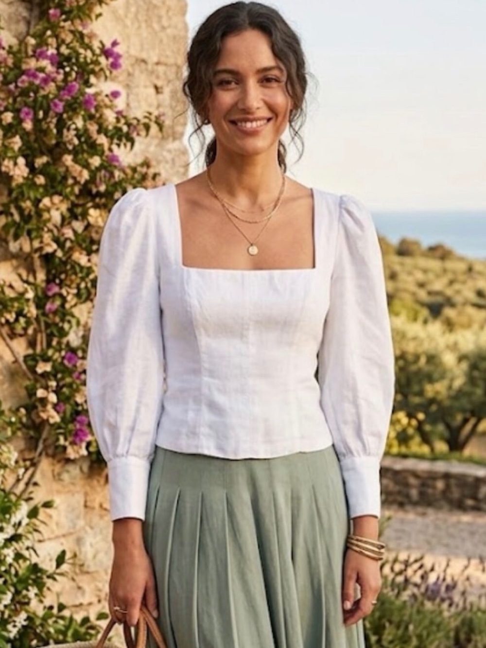 REFORMATION WHITE LINEN STILTON TOP SIZE 6 SQUARE NECK SMOCKED PUFF SLEEVE - Picture 16 of 16